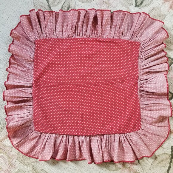 Vintage Cow Pillow Cover Ruffled Red Calico Cotton Holstein - Picture 8 of 11